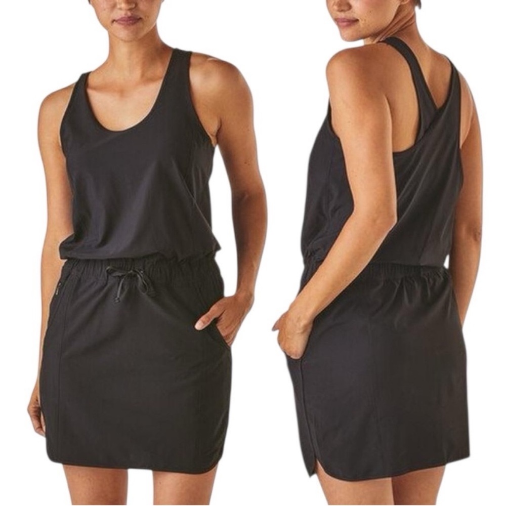 Patagonia Fleetwith Crossover Strap Tie-waist Dress size Large Black Athletic - Picture 2 of 8